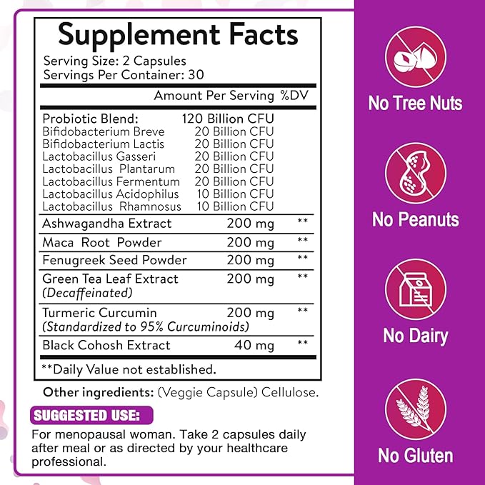 Menopause Supplements for Women, 120 Billion CFU Probiotics for Women, All-Natural Probiotic Supplements for Menopause Hot Flashes, Night Sweats, Mood Swings, Gut and Hormone - 300 Capsules
