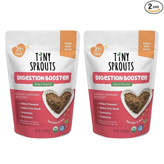 Organic Milled Chia & Flax Seed Digestion Blend with VITAMIN D + PROBIOTICS Prebiotic Fiber Superseeds for 6M+ Babies Toddlers & Kids for Digestive Support (Apple & Cinnamon, 7oz x 2 Pack)