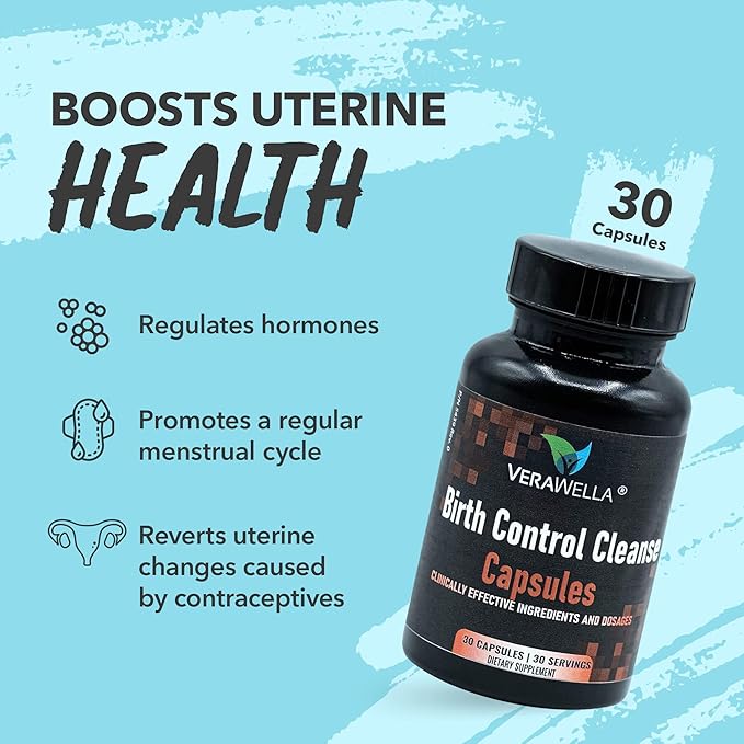 Birth Control Cleanse, Fertility Support & Hormone Balance for Women with Folic Acid, Vitamin C, Vitamin E, Iodine, Potassium, and Chasteberry Extract, 30 Capsules