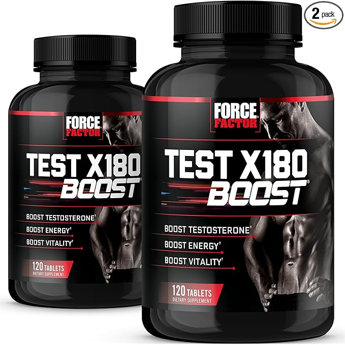 Force Factor Test X180 Boost, 2-Pack, Testosterone Booster and Energy Supplement for Men, Boost Energy, Increase Stamina, and Enhance Vitality, with D-Aspartic Acid and Fenugreek, 240 Tablets