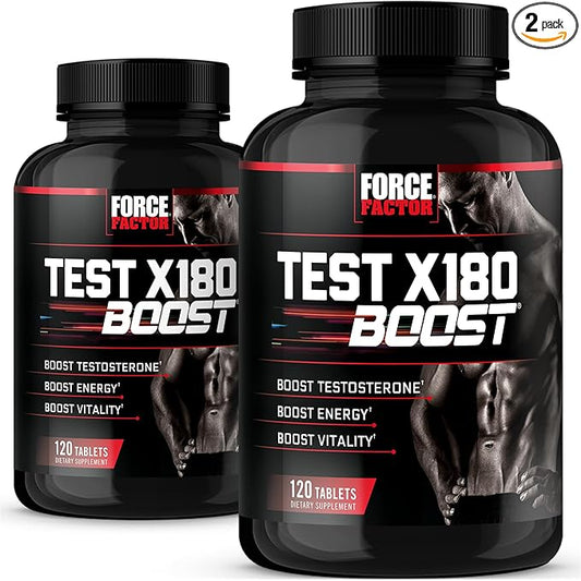 Force Factor Test X180 Boost, 2-Pack, Testosterone Booster and Energy Supplement for Men, Boost Energy, Increase Stamina, and Enhance Vitality, with D-Aspartic Acid and Fenugreek, 240 Tablets