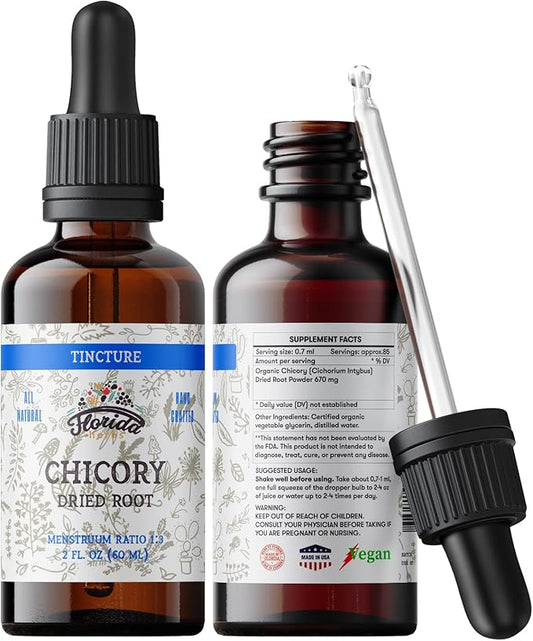 Chicory Tincture Extract, Organic Chicory (Cichorium Intybus) Dried Root for Loss of Appetite, Liver, and Gallbladder, Non-GMO in Cold-Pressed Organic Vegetable Glycerin 2 oz (60 ml), 700 mg