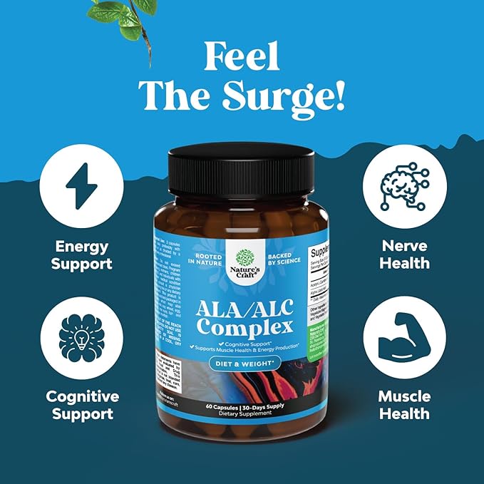 Pure Alpha Lipoic Acid Supplement with Acetyl L-Carnitine - Natural ALA ALC Amino Acids Boost Memory Support Mental Performance and Raise Energy Levels Metabolism - 60 Capsules