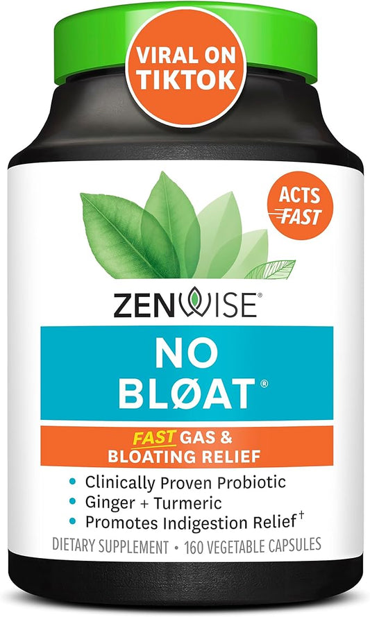 Zenwise Health NO Bloat Probiotics for Women and Men Digestive Health with Ginger, Dandelion, and Lactase, Digestive Enzymes for Gas and Bloating Relief - Vegan Water Retention Pills - 160 CT