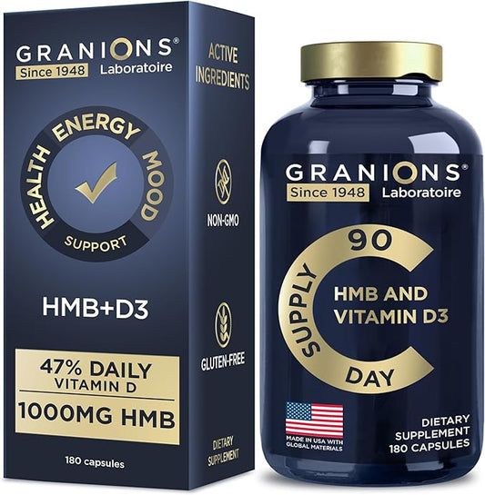Vitamin D3 HMB Supplements - 1000 MG HMB Pre Workout and Recovery - 90 Servings