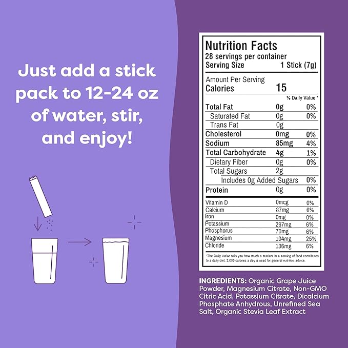 FlavCity Grape Electrolytes Drink Mix, 28 On-The-Go Stick Packs - Healthy Electrolytes Powder Packets Made with Real Fruit - Keto Powdered Drink with No Added Sugar, Gluten-Free