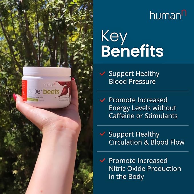 HumanN SuperBeets Beetroot Powder - Nitric Oxide Boost for Blood Pressure, Circulation & Heart Health Support - Non-GMO Superfood Supplement - Original Apple Flavor, 30 Servings