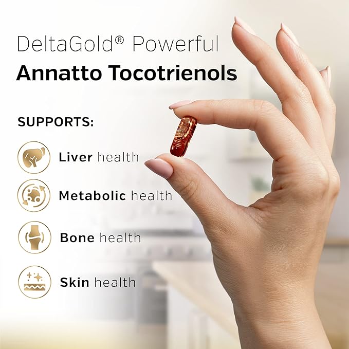 Sunergetic Premium Annatto Tocotrienol Supplement – with DeltaGold – Tocotrienols Vitamin E 300 mg – Supports Liver, Immune & Heart Health - Delta + Gamma Tocotrienols (60 Liquid Capsules)
