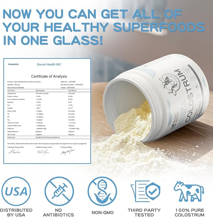 Colostrum Supplement Powder for Humans - Organic Bovine Colostrum Supplement for Gut Health, Hair Growth, Beauty, and Immune Support - Unflavored (73 Servings)