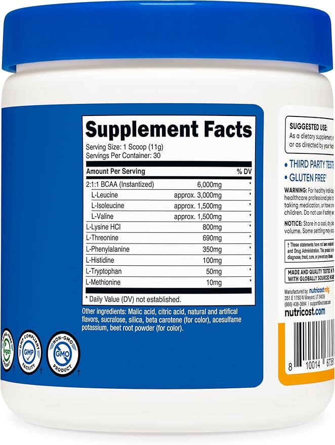 Nutricost EAA Powder 30 Servings (Peach Mango) - Essential Amino Acids - Non-GMO, Gluten Free, Vegetarian Friendly