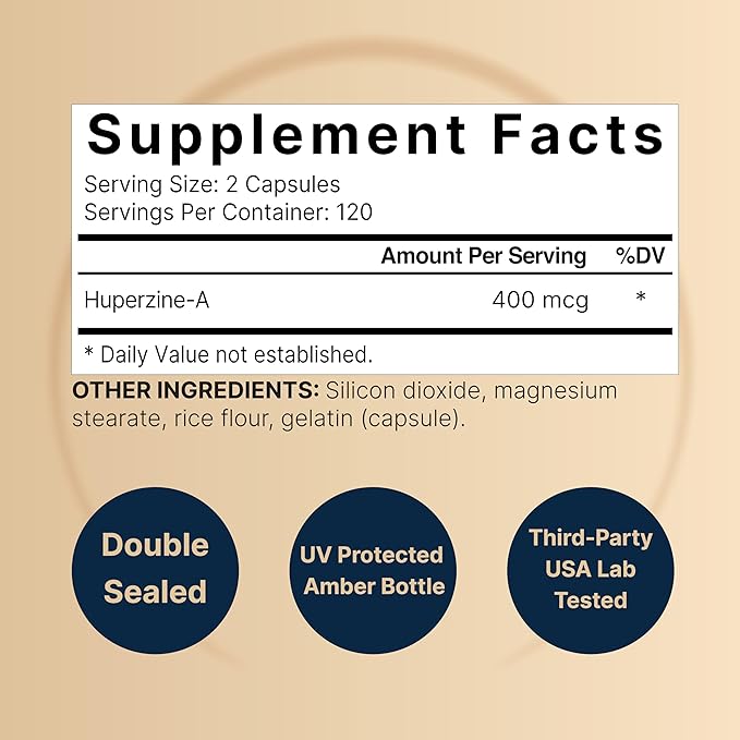 NatureBell Huperzine A 400mcg Per Serving, 240 Capsules, (Huperzine A Supplement) | Supports Focus, Cognition, Memory, and Learning Ability – Premium Brain Health Supplements – No GMOs