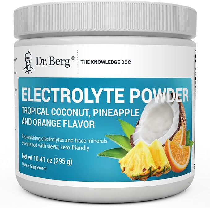 Dr. Berg Zero Sugar Hydration Keto Electrolyte Powder - Enhanced w/ 1000 mg of Potassium & Real Pink Himalayan Salt (NOT Table Salt) - Tropical Coconut, Pineapple & Orange Drink Supplement 50 Servings