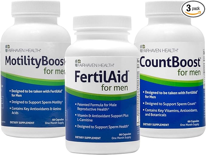 Fairhaven Health FertilAid for Men, MotilityBoost, and Countboost Combo | Fertility Supplements for Men | Male Fertility Supplement with Conception Vitamin and Fertility Support Prenatal Formula