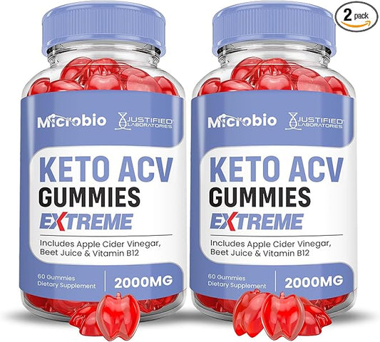 2 Pack Microbio Keto ACV Gummies Extreme 2000MG Micro Bio Keto Gummies Apple Cider Vinegar Formulated with Pomegranate Beet Juice Powder B12 Vegan Non GMO 120 Gummys