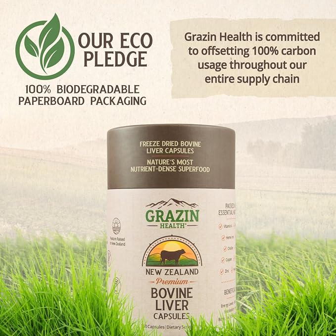 Grass Fed Beef Liver from New Zealand - Freeze Dried 3000mg per Serving (500mg per Capsule) (30 Servings)