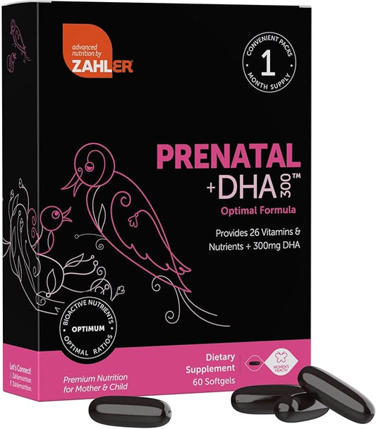 Zahler Prenatal Vitamin with DHA & Folate - DHA Supplements & Prenatal Multivitamin for Mother and Child - Kosher Prenatal DHA Prenatal Vitamins with Iron, Pre Natal Softgels 60 Count