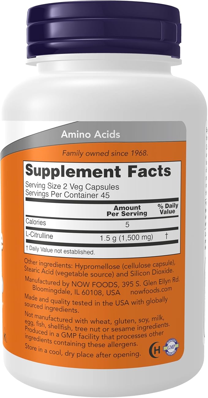 NOW Foods Supplements, L-Citrulline 750 mg, Supports Protein Metabolism*, Amino Acid, 90 Veg Capsules