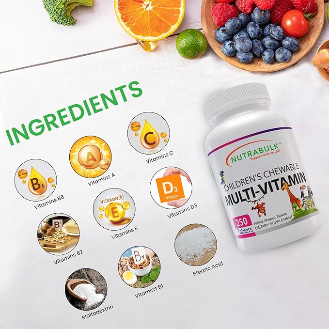 Children’s Chewable Multi-Vitamins - Promotes Overall Development - USA Made Vitamins for Kids to Support Immune System & Bones |Gluten Free Cherry Flavored 250 Tablets