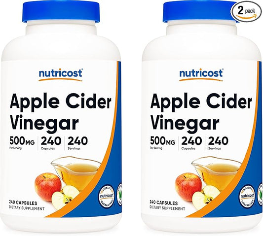 Nutricost Apple Cider Vinegar 500mg, 240 Vegetarian Capsules - Natural, Non-GMO, and Gluten Free (2 Bottles)