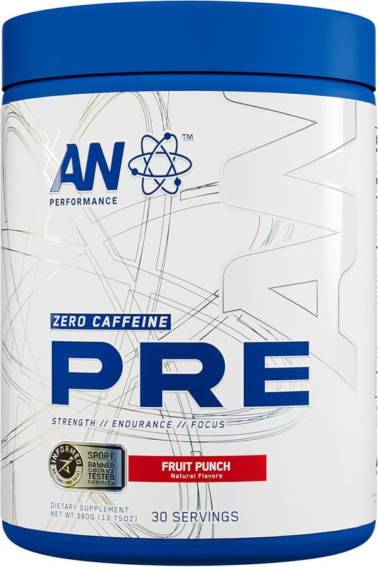 AN Performance Non-Stimulant Pre-Workout Supplement | Zero Caffeine Energy Drink Mix | Beta Alanine + Citrulline | Third-Party Tested | Informed Sport Certified | Fruit Punch | 30 Servings