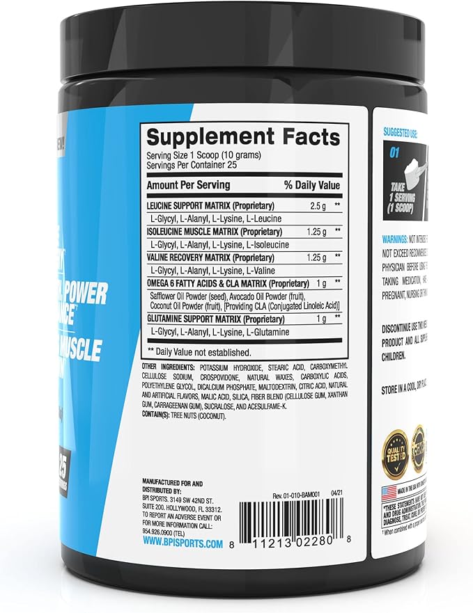 BPI Sports Best Aminos - BCAA Powder Post Workout & Glutamine Recovery Drink with Branched Chain Amino Acids for Hydration & Recovery, for Men & Women - Fruit Punch - 25 Servings (Pack of 5)