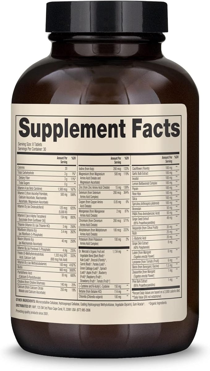 Dr. Mercola Whole Food Multivitamin Plus Vital Minerals Dietary Supplement, 30 Servings (240 Tablets)