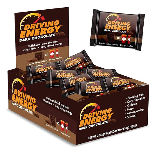 – Caffeinated Chocolate Energy Boost – Perfect for Helping Stay Awake While Working, Driving, Sports, and Work With No Crash – 50 Count