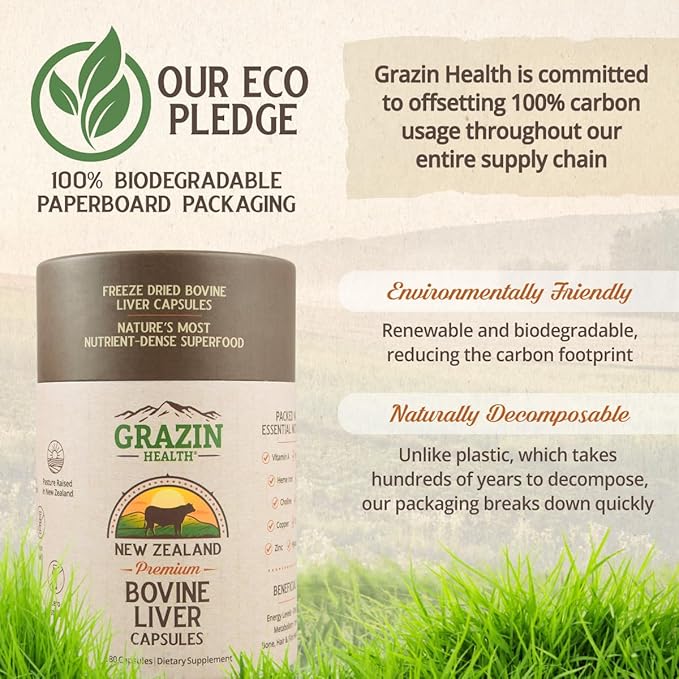 Grass Fed Beef Liver from New Zealand - Freeze Dried 3000mg per Serving (500mg per Capsule) (30 Servings)