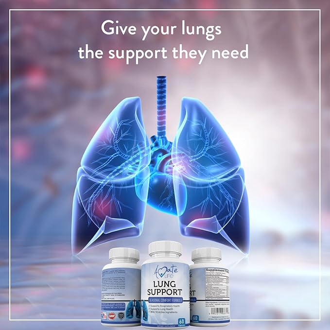 Amate Life Lung Support Dietary Supplements Herbal Breathing Support 10 Active Ingredients Original Formula for Lung Health Lung Cleanse Formula Supplement for Bronchial System 60 Capsules Non GMO