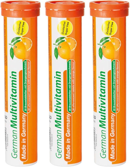 T&D German Multivitamin Drink Effervescnet Tablets 60 Servings Orange Flavour - Vitamin C, E, B1, B2, B6, B12, Biotin, Folic Acid, Niacin, Pantothenic Acid Pharma – Made in Germany