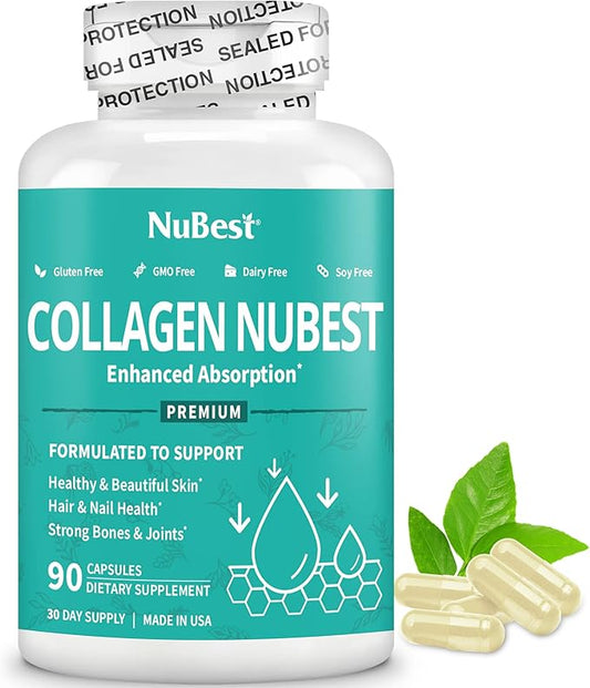 NuBest Collagen Collagen Peptides - Collagen Pills for Adults for Hair Growth, Strong Nails, Skin Health - Premium Collagen for Hair, Vitamin for Nails - 1500mg Collagen Per Serving - 90 Capsules