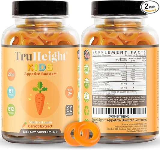 TruHeight Kids Appetite Booster Gummies (Ages 2+) All Natural Toddler, Kids & Teens Appetite Stimulant to Eat More - Weight Gain Vitamins - Endorsed by Pediatricians - Vitamin for Underweight Kids