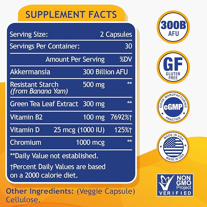 GLP-1 Supplement | 300 Billion AFU Akkermansia Muciniphila, Akkermansia Probiotic for Women Men, Akka Superbiotics for GLP-1 Production, Digestive, Gut, Immunity, Enhances Gut Lining Function, 4 Packs