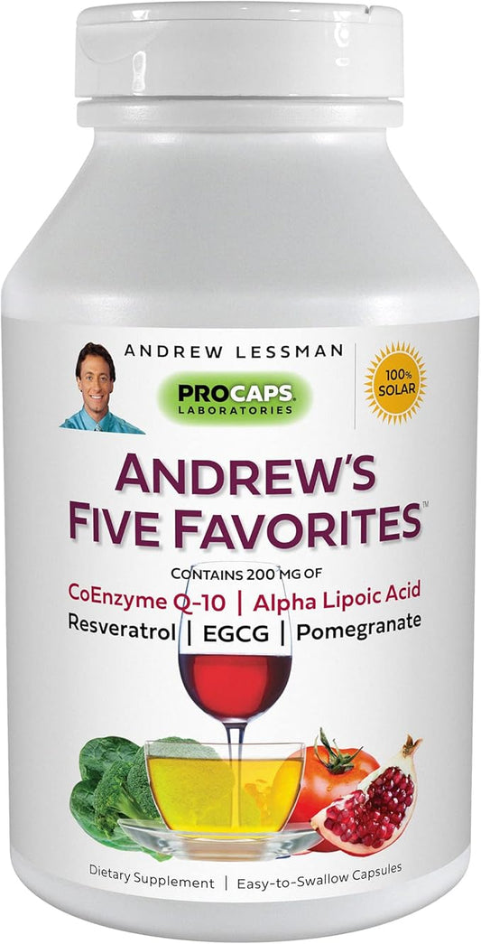 Andrew Lessman Andrew's Five Favorites 120 Capsules – Provides 200mg Each of Coenzyme Q-10, Resveratrol, EGCG, Pomegranate and Alpha Lipoic Acid, Powerful Anti-Oxidant Support, No Additives