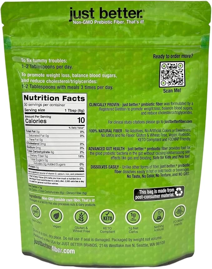 Prebiotic Fiber Supplement for a Healthy Gut | Fiber Powder with Zero Grit Zero Taste and No Bloating or Gas | Feel Full Faster | Keto Non-GMO Gluten Free Vegan 30 Servings