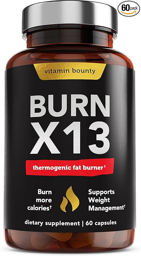 Vitamin Bounty Burn X13 - Thermogenic Fat Burner, Fat Burner for Men, Fat Burners for Women, Thermogenic Warming, Support Muscle Growth, Pumps, Vascularity, and Energy Levels - 60 Capsules
