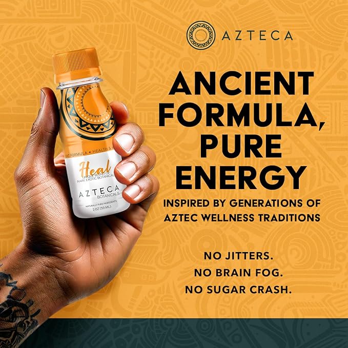Azteca Health Organic Energy Shots - Wellness Shots, Natural Energy Shots, Health Shots, Vitamin Boost for Focus, Strength and Energy, Organic Energy Drink Made in the USA - Lemon Flavor 1pack 2Fl oz