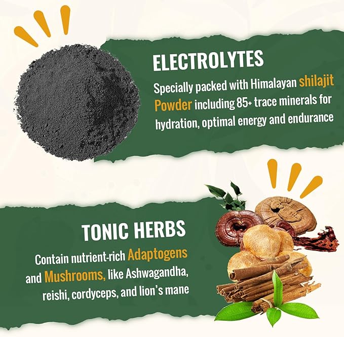 Super Greens Powder Superfood Supplement + Electrolytes & Tonic Herbs | Organic Greens, Adaptogens, Shilajit, Antioxidants, Preobiotic & Probiotic & Postbiotic | for Gut, Energy & Immune | 30 Servings