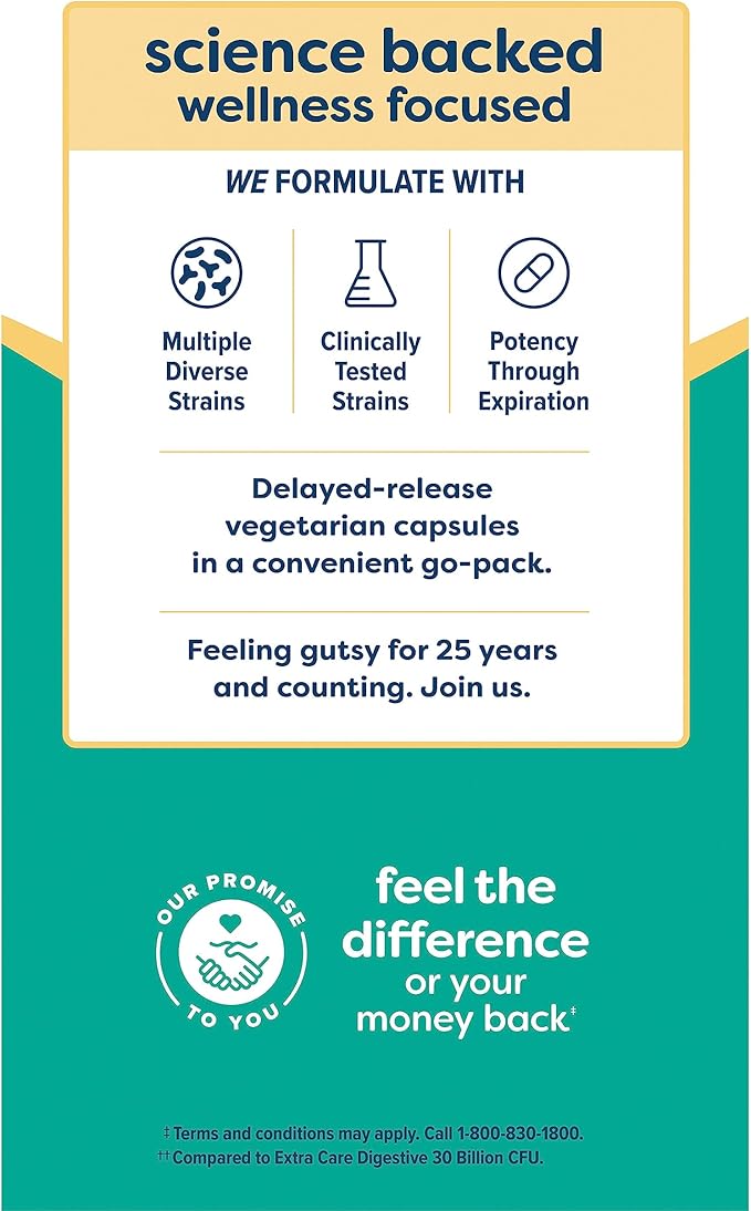 Renew Life Extra Care Go-Pack Probiotic Capsules, Daily Supplement Supports Immune, Digestive and Respiratory Health, L. Rhamnosus GG, Dairy, Soy and gluten-free, 50 Billion CFU, 30 Ct
