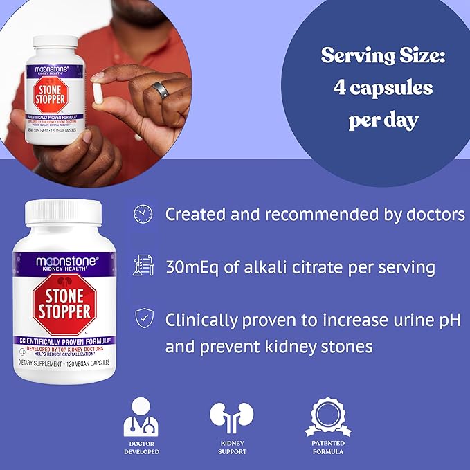 Stone Stopper Capsules, Kidney Stone Prevention, Calcium Oxalate Protector, Alkali Citrate Support Supplement, Developed by Urologists to Support Kidney Health, 6 Month Supply