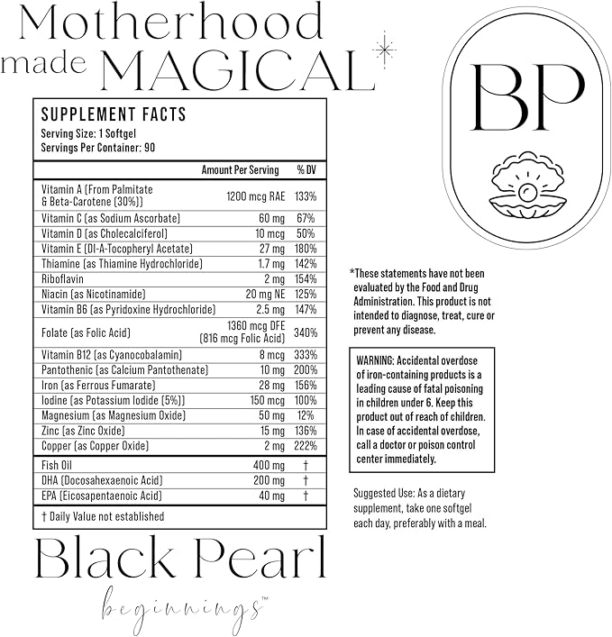 90 Supply 1 Pill a Day Prenatal Vitamins for Women Folic Acid Iron Vitamin A B C D Fish Oil Supplements 90 Soft Gels