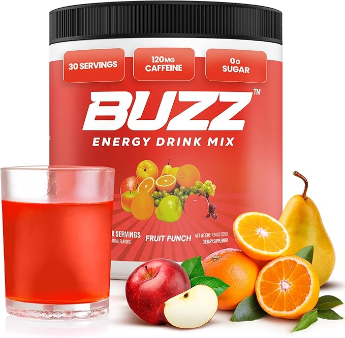 Morning Buzz Energy Drink Powder - Energy Boost Drink Mix - Sugar-Free Energy with Antioxidants - Morning Kickstart and Sports Nutrition Endurance Product - 30 Servings, Fruit Punch, 7.9 Ounces
