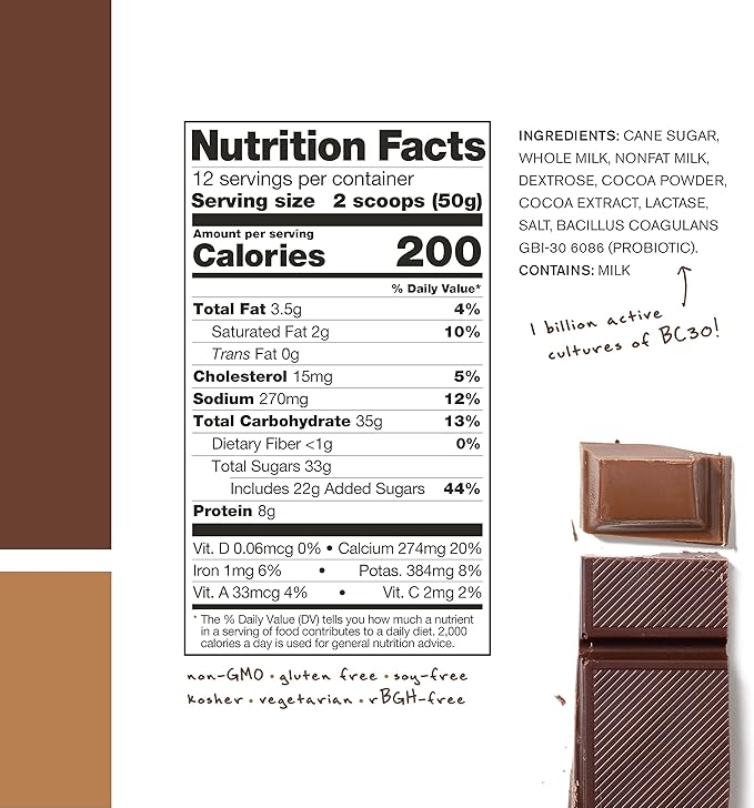 Skratch Labs Post Workout Recovery Drink Mix with Chocolate, (21.2 oz, 12 Servings) with Complete Milk Protein of Casein, Whey, Probiotics, Gluten Free, Kosher, Vegetarian