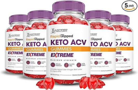 (5 Pack) Rapid Ripped Keto ACV Gummies Extreme 2000MG Rapidripped Keto Gummies Apple Cider Vinegar Formulated with Pomegranate Beet Juice Powder B12 Vegan Non GMO 300 Gummys