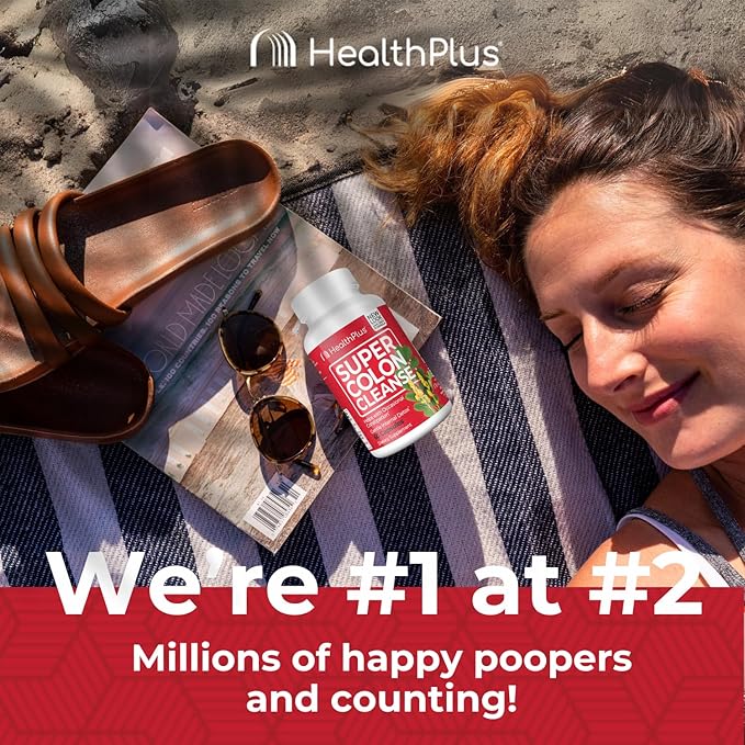 Health Plus Super Colon Cleanse 10 Day Gentle Gut Cleanse Detox, Psyllium Husk, Probiotics for Constipation Relief & Digestive Support, 60 Capsules