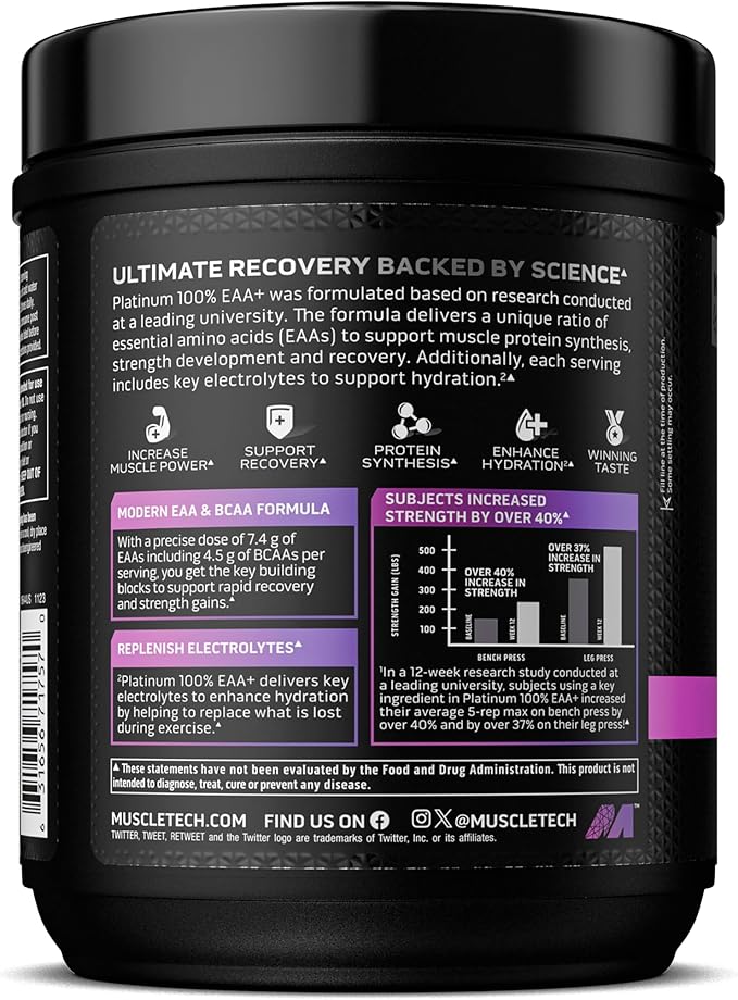 MuscleTech | Platinum 100% EAA+ |Essential Amino Acids | Muscle Strength Builder for Men & Women | Workout Supplement | Grape | 13.6 oz | 30 Servings