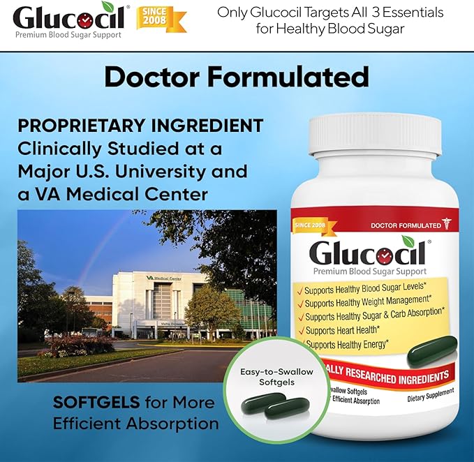 Glucocil – Softgels - Premium Blood Sugar Support - Over 2 Million Bottles Sold - Supports The 3 Essentials for Healthy Blood Sugar - Since 2008, with Berberine, Proprietary Mulberry Leaf, and More