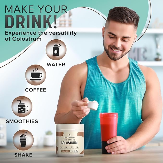 Colostrum Supplement Powder for Immune Support, Gut Health, Muscle Support & Wellness - Grass Fed Bovine Colostrum for Humans, Natural IgG Pure Whole Colostrum, Unflavored, 60 Servings