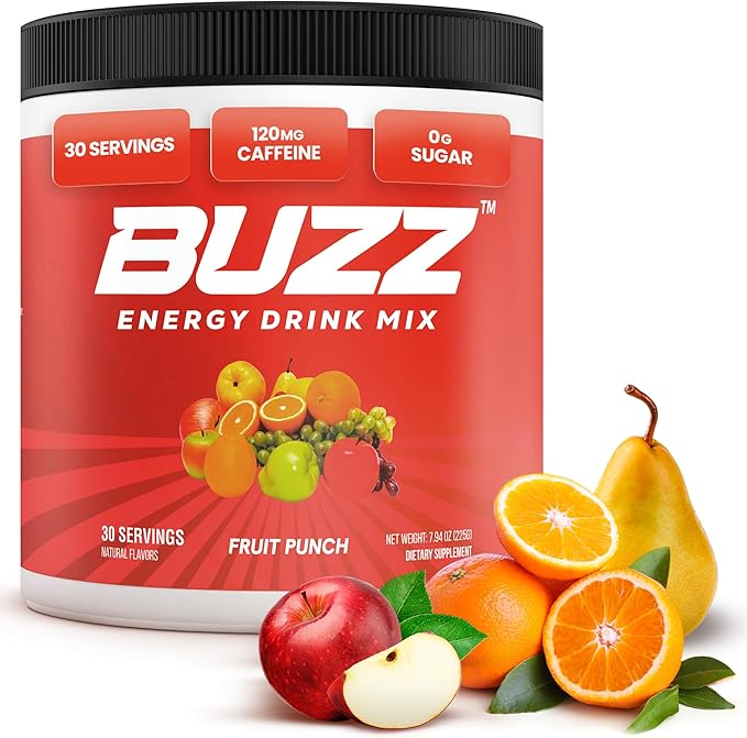 Morning Buzz Energy Drink Powder - Energy Boost Drink Mix - Sugar-Free Energy with Antioxidants - Morning Kickstart and Sports Nutrition Endurance Product - 30 Servings, Fruit Punch, 7.9 Ounces