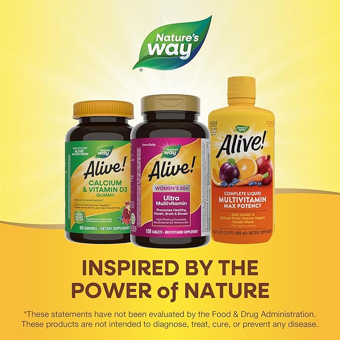 Nature’s Way Alive! Women’s 50+ Ultra Potency Complete Multivitamin, High Potency Formula, Promotes Healthy Heart, Brain, Bones*, with Methylated B12, Gluten-Free, 150 Tablets (Packaging May Vary)